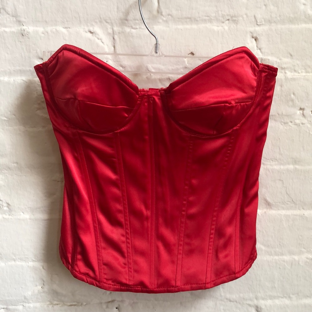 Red Satin Strapless Bustier Corset Top